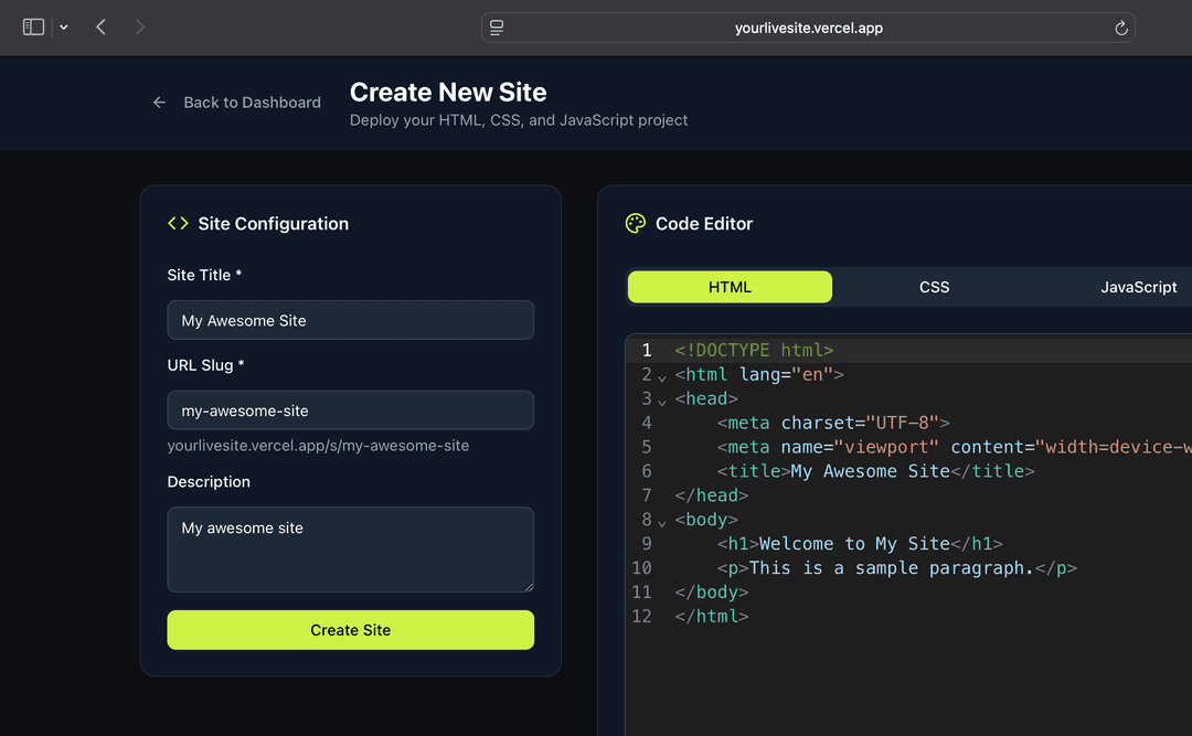 LiveSite dashboard